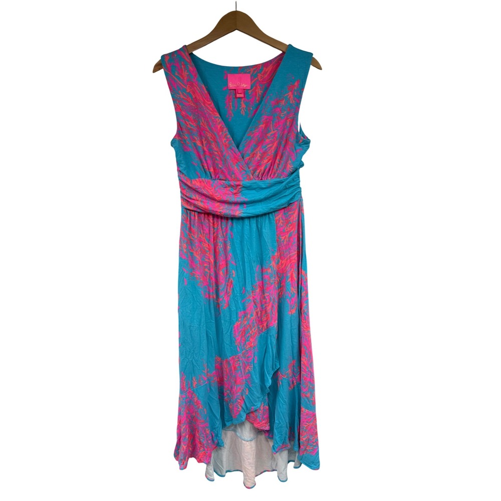 Lilly Pulitzer Moana Wrap Maxi Dress Sz M Goddess of the Sea Tropical Bright
